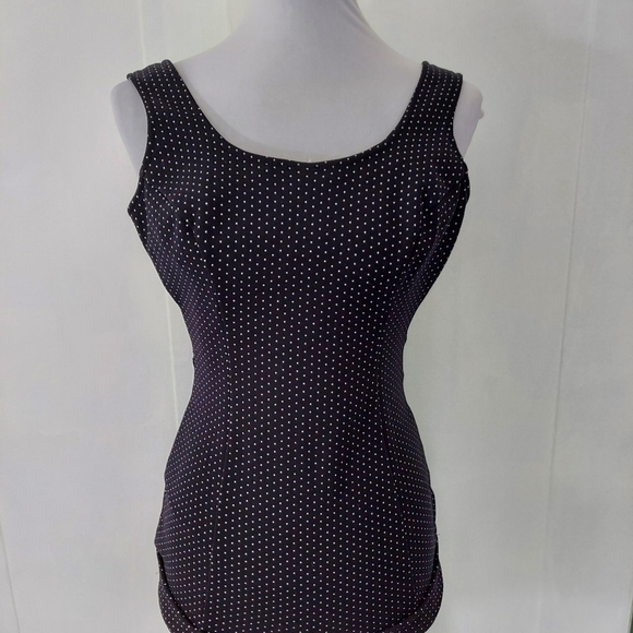Vtg 40s‎ 50s Bradley Black White Polka Dot  Boy Leg Low Back One Piece Swimsuit - Picture 2 of 16